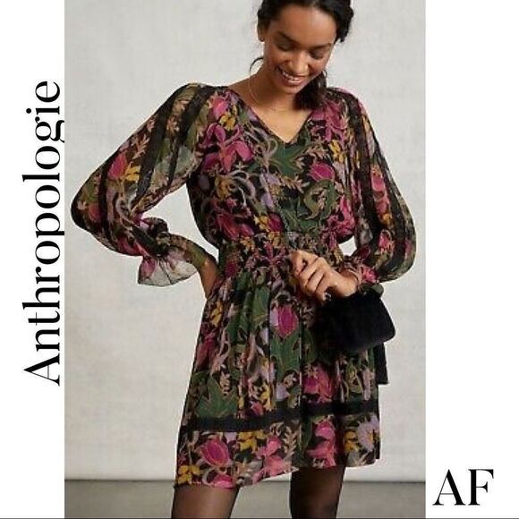 ANTHROPOLOGIE GENEVIEVE LACE FLORAL MINI DRESS NEW SMALL - Picture 1 of 14